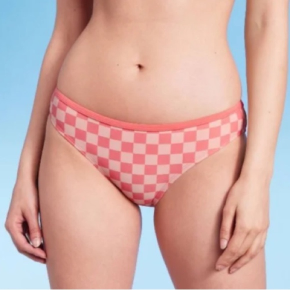 Kona Sol Pink Coral Checkered Checkerboard Design Bikini Bottom size 2X